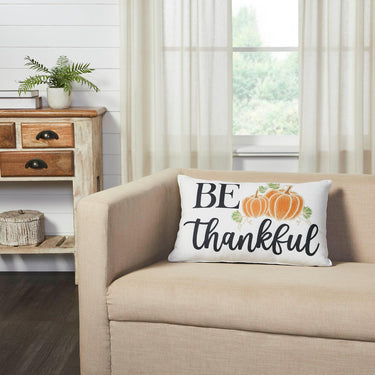Annie Black Check Be Thankful Pumpkin Pillow 14x22 - The Fox Decor